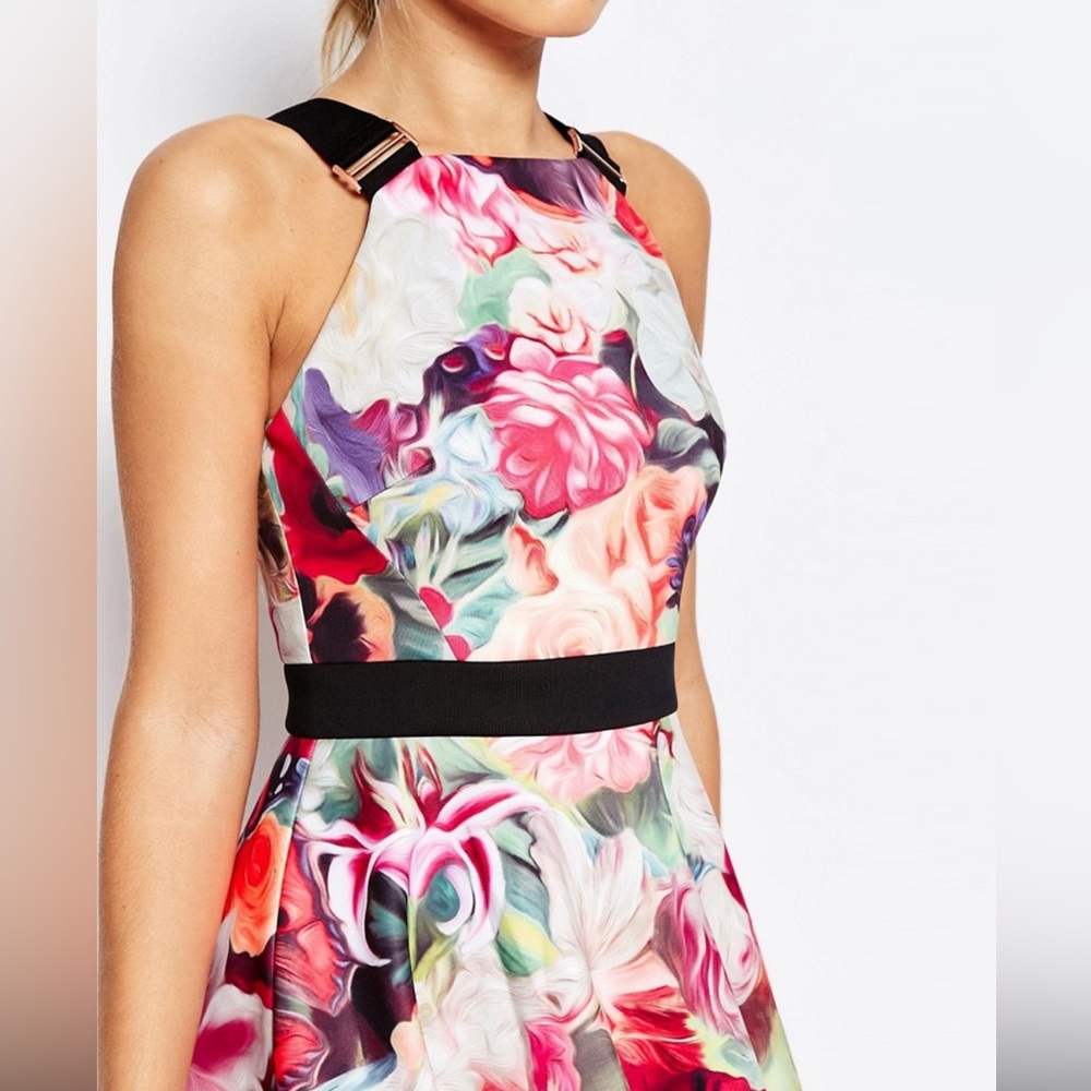 Ted Baker Samra Floral Print Dress with Buckle Straps, Size 1